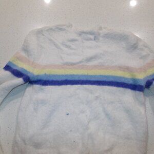 Happy White Sweater with strips color of light orange, yellow, blue and purple